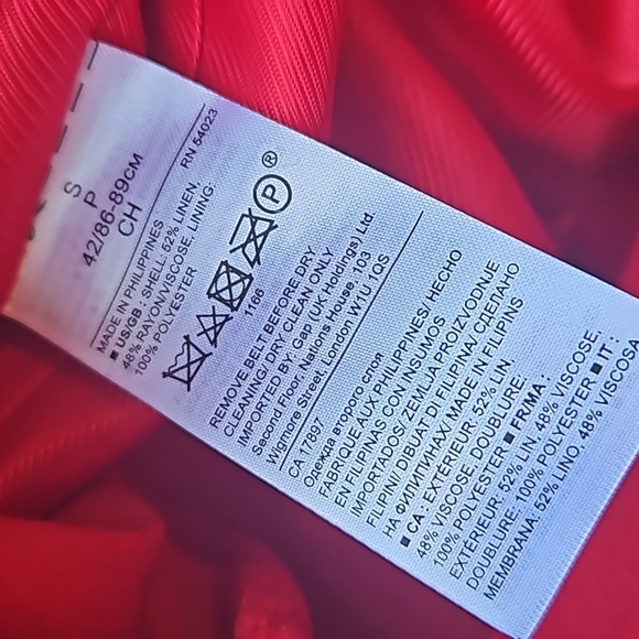 Banana Republic Red Linen Blend Ruffle Collar  Belted Trench Coat M NWOT - Picture 9 of 9